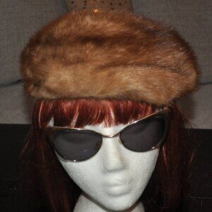 Vintage Light Brown Mink Fur Beret Winter Hat Cap